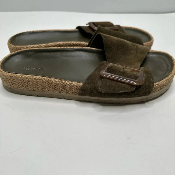 VINCE Grant Suede Buckle Espadrille Platform Slides in Spruce Size 11 - Picture 7 of 11